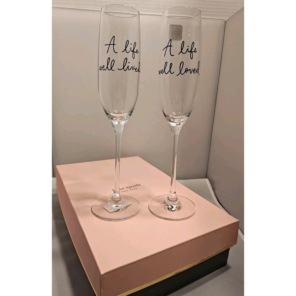 Kate Spade Lenox A Charmed Life Toasting Flute Crystal Champagne Glasses Box S/2